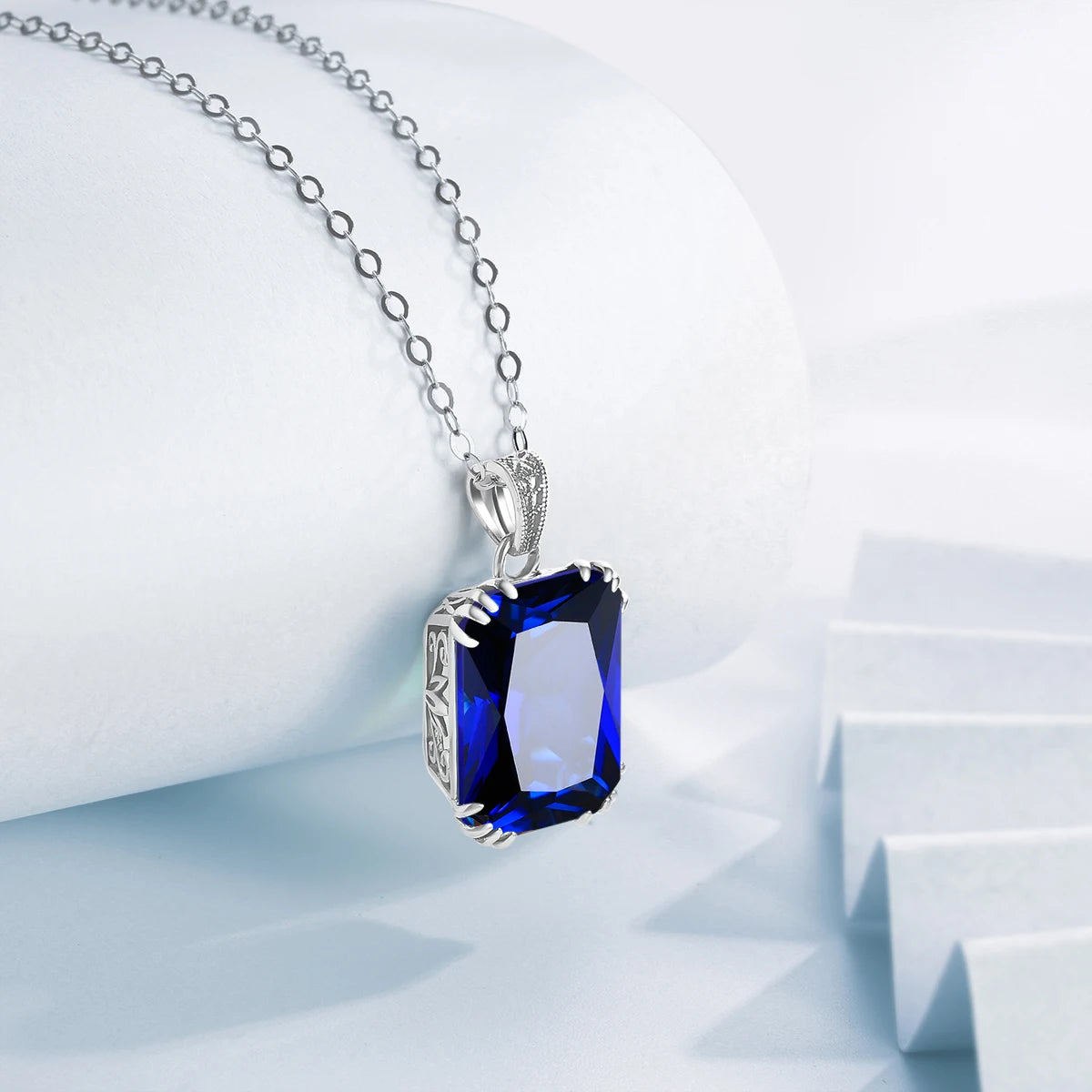 ArtistA Sapphire Blue Stone Zircon Crystal Sterling Silver Jewelry Sets for Women Retro Crown Ring Pendant Earring for Party Engagement