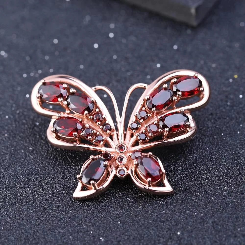 ArtistA Abiding Factory Price Brooch Pin Jewelry Natural Garnet Butterfly Brooch 925 Sliver Vintage Brooches Women Dresses Jewelry
