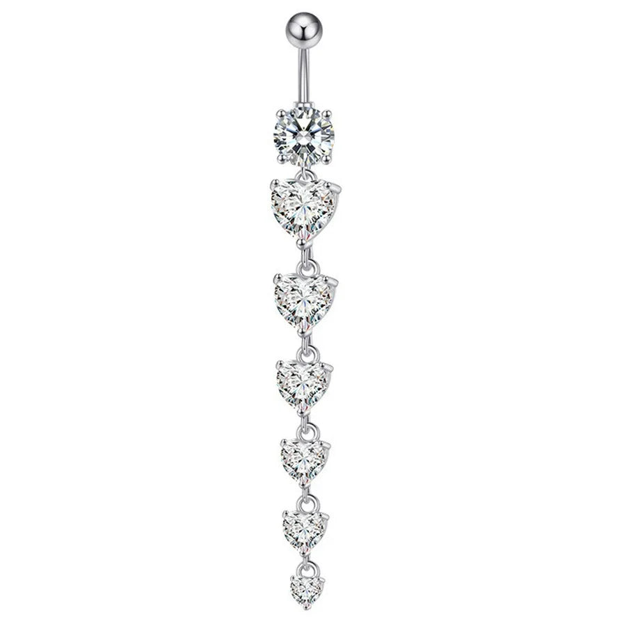 S&S Stainless Steel Heart Dangle Belly Button Ring | 6 Colours | 70mm