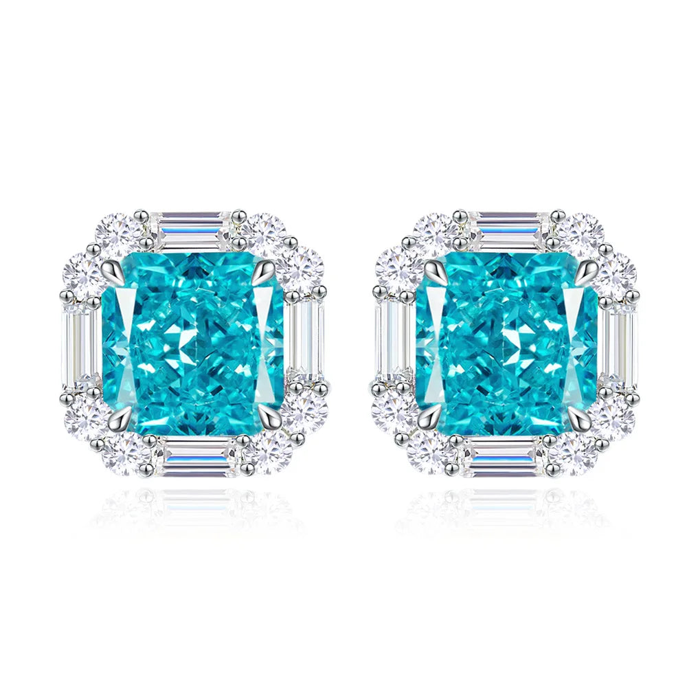 MUSHAN Jewelry Factory 2.3ct Navy Blue 6 * 6mm Ice Flower Cut Earrings for Women S925 Pure Silver High Carbon Diamond Earrings