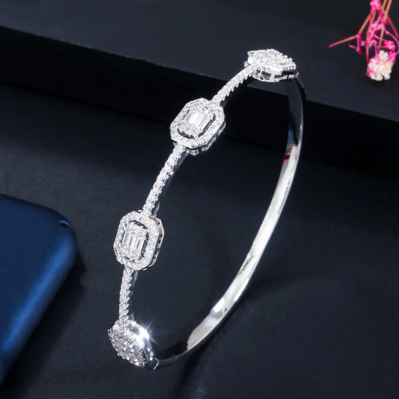 S&S CZ Baguette Statement Bangle – Stackable Cuff Bracelet – Collection