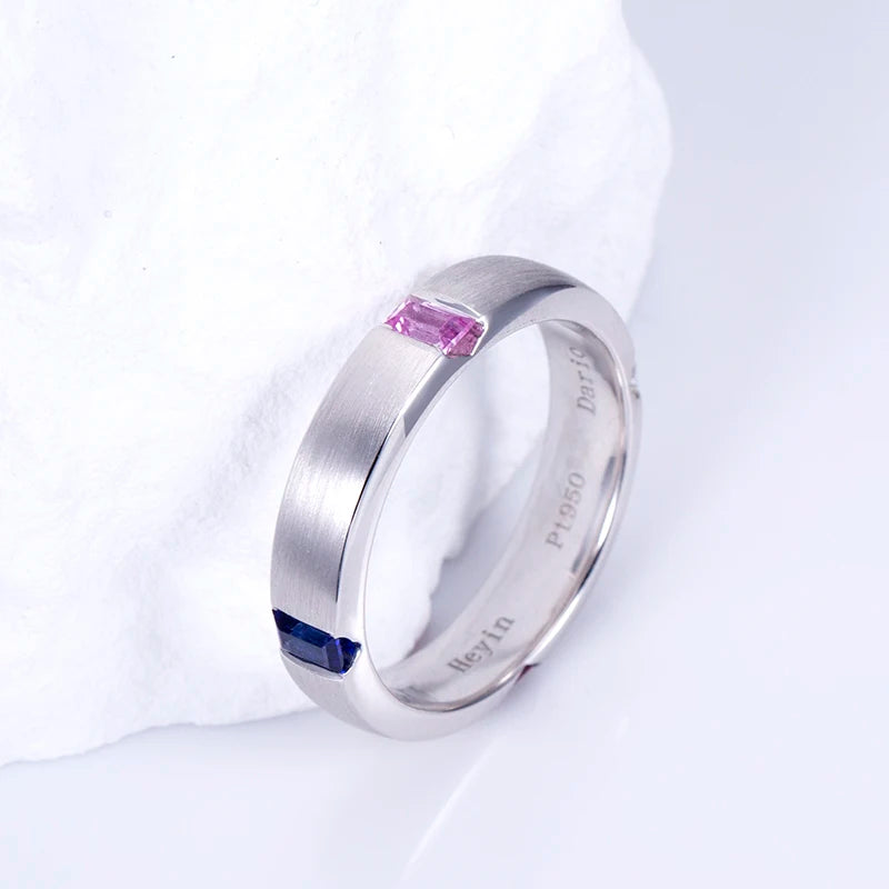 Gemfiori MSR-1509 PT950 Luxury Wedding Ban Ring Emerald Cut Lab Sapphire Stones Lab Grown Diamond Ring
