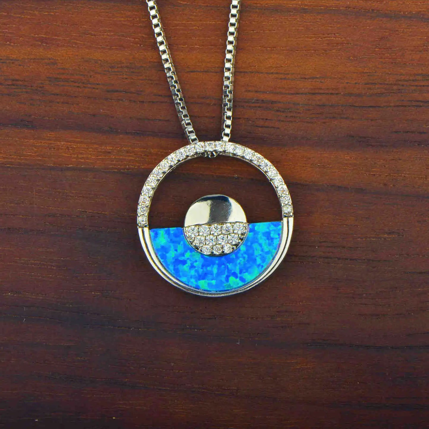 Ins Style Hawaiian Blue Opal Necklace - Round Charm Statement Sweater Chain Boho Jewelry