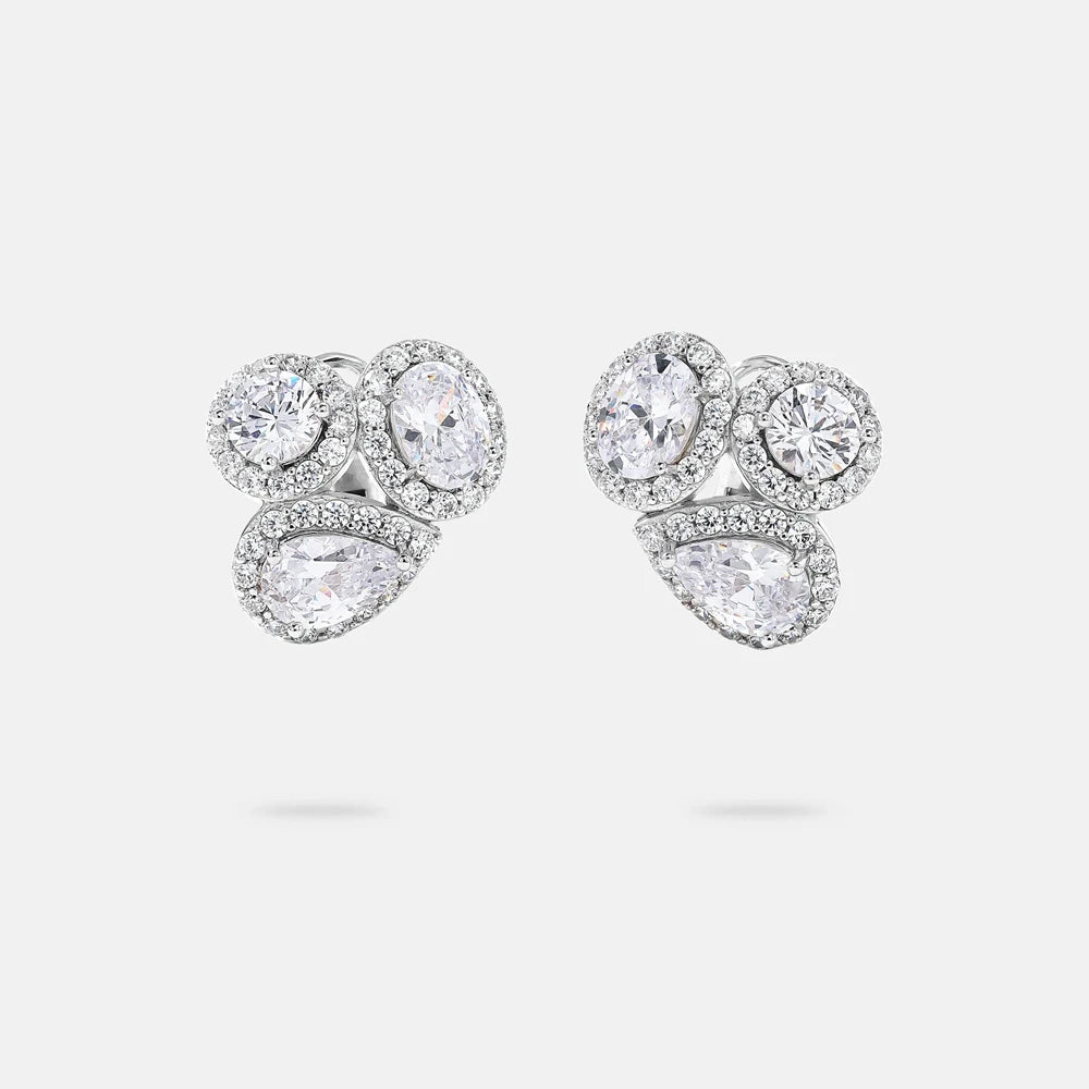 SILVERELLI High Carbon Diamond Stud Earrings | S925 Sterling Silver | White Gold Plated | Classic Geometric