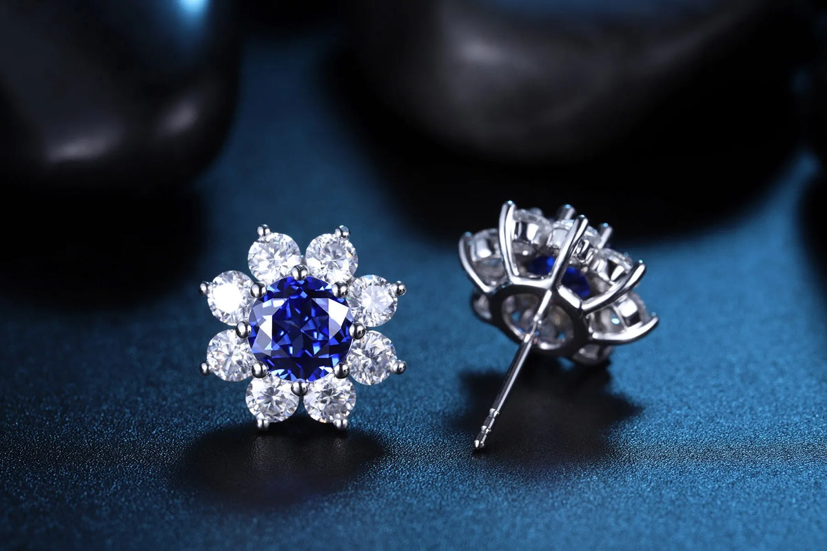 Gemfiori Anster High Quality S925 Lab Grown Sapphire Earring Stud Dainty Gemstone Stud Earrings for Women Daily Wear Gift
