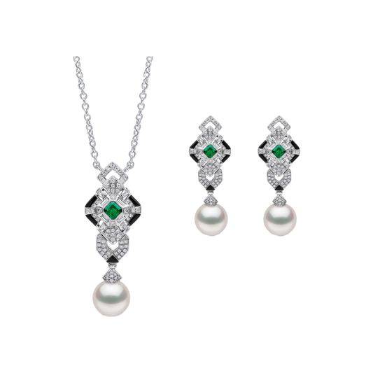 S925 Silver Freshwater Pearl & Zircon Earring Necklace Set Luxurious Geometric Lines Design Fine Jewelry for Gift