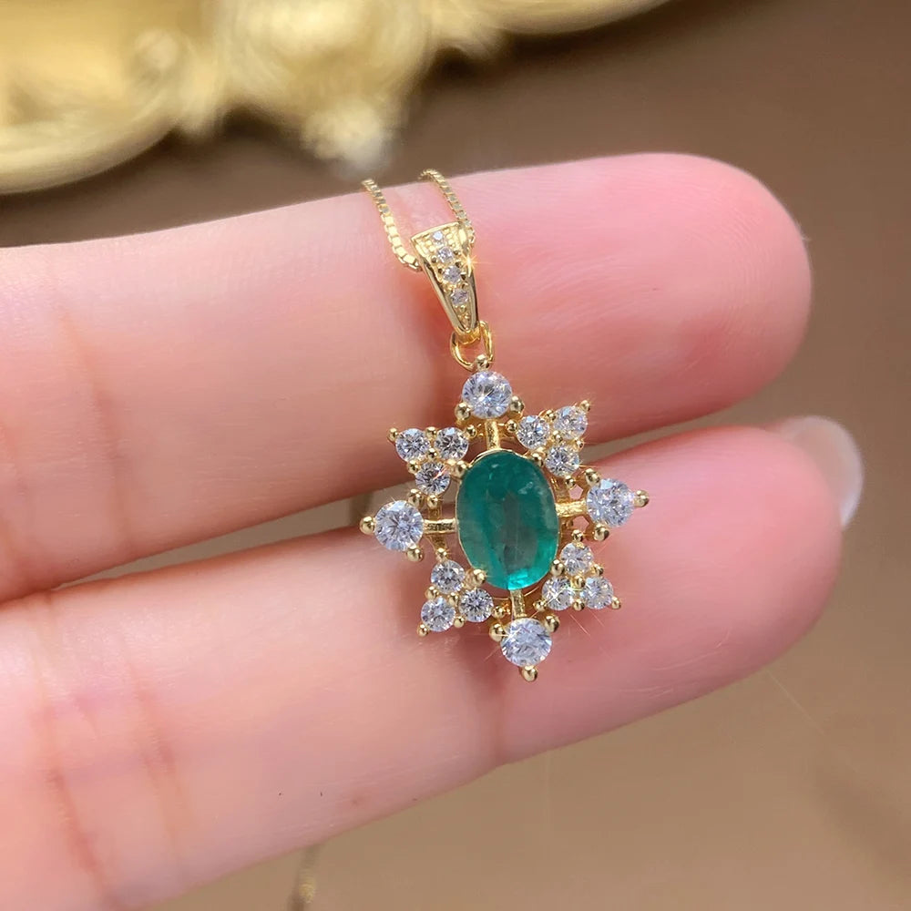 Gioiellieri Hot Popular Vintage 925 Silver EmeraldOval Cut Pendant Necklace New Fashion Classic Style Gold Plated Unisex Gift