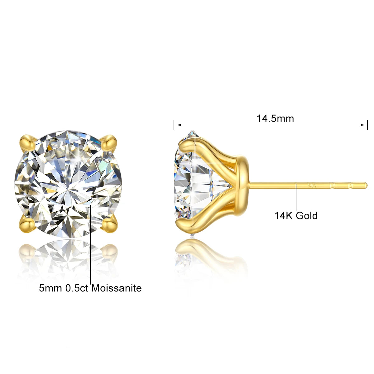 Gioiellieri 0.5ct-2ct Classic 6 Prong 14k Gold Stud Earrings VVS Mossanite for Men Women Birthday Anniversary Gift With Gra Certificate