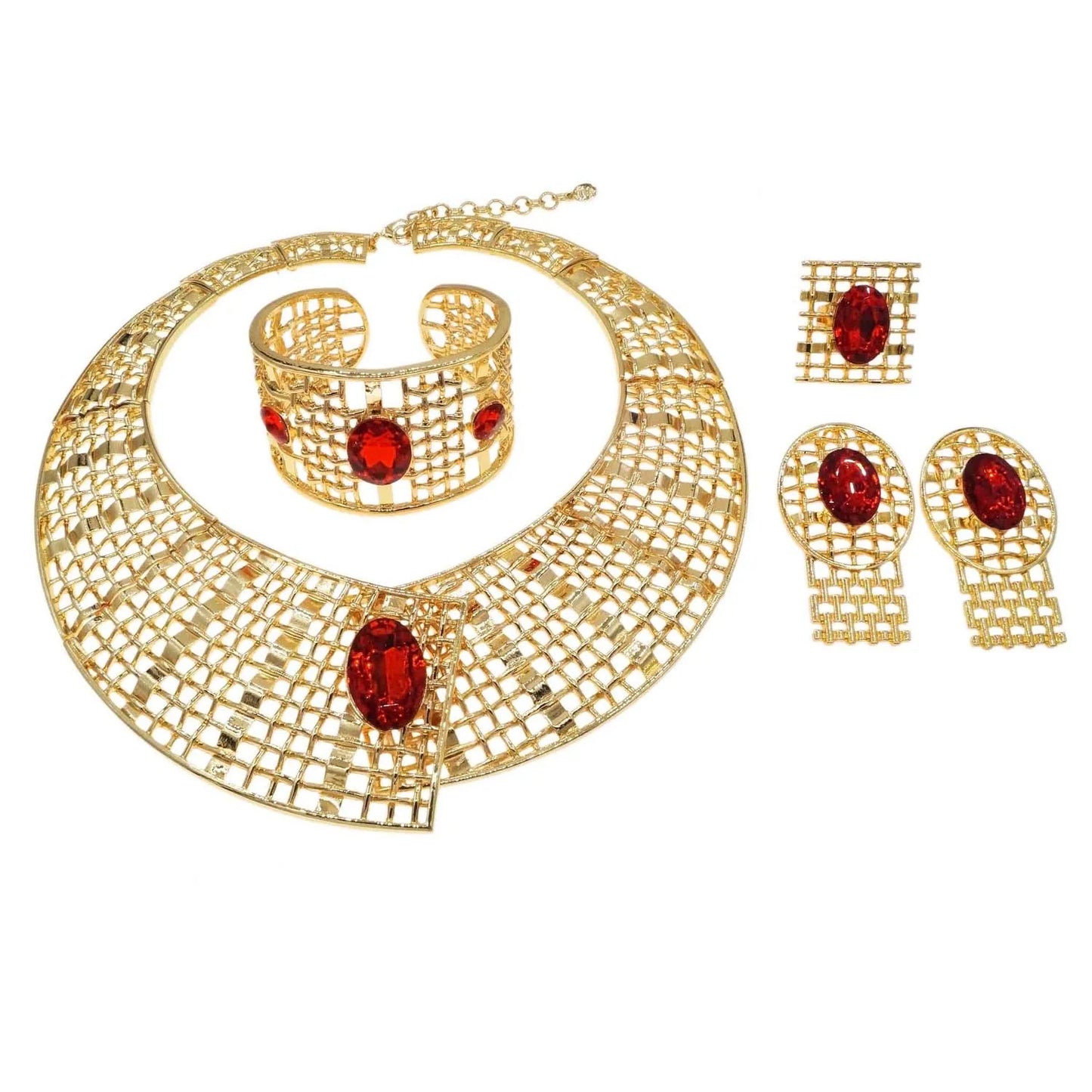 Zhuerrui Factory Bridal Gold Jewelry Sets Latest Silver Red Diamond Necklace Jewelry Set Fashion Woman Festival Gifts H20177
