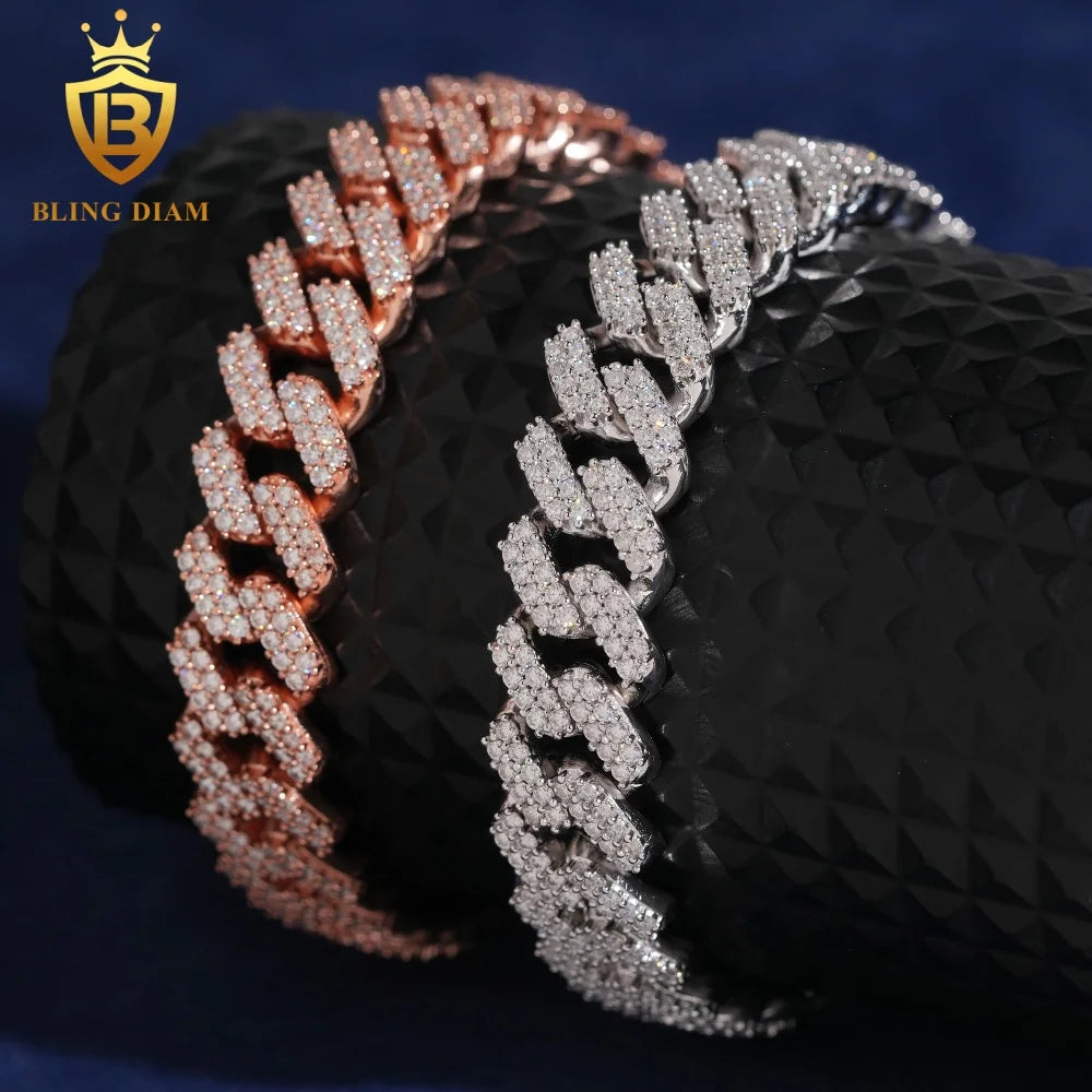 Rapper Hip Hop Mossanite Jewelry 3 Styles 10mm 13mm 925 Sterling Silver  VVS Moissanite Iced Out Cuban Link Bracelet for Mens