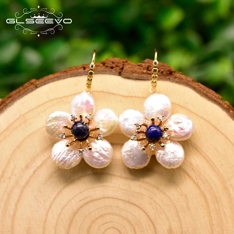 New Jewelry Yiwu Wholesale Natural Baroque Pearl Stud for Women Flower Earrings Korean Wholesale Bulk 18K Gold Plated Jewelry