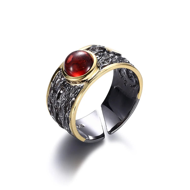Gold Plated Antique Amethyst Jewelry Ring with Black Gold Plated