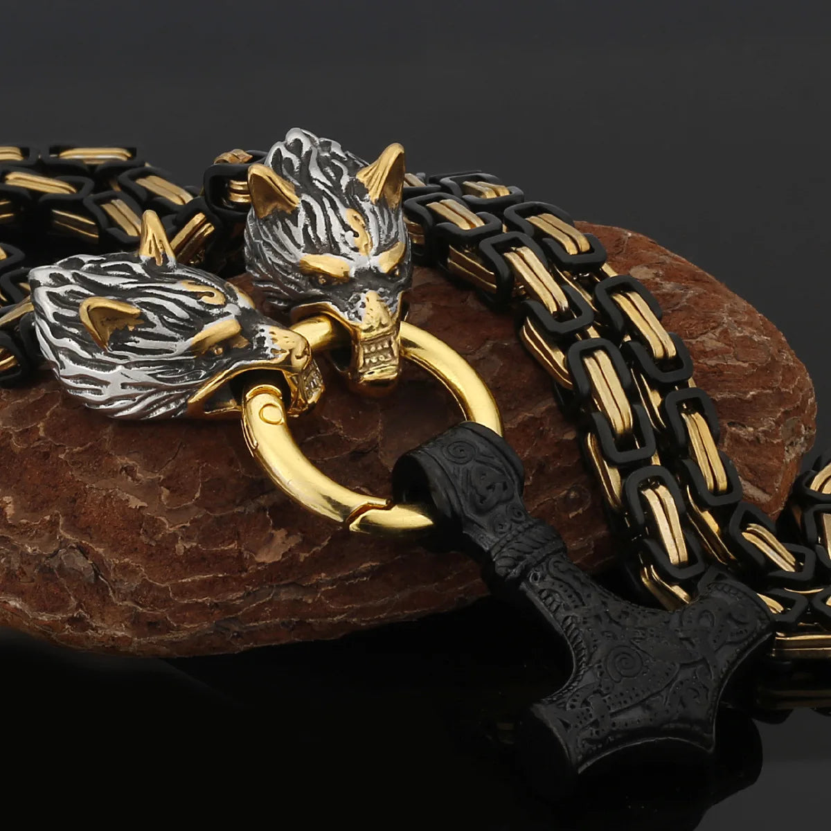 Wholesale Men's Stainless Steel Punk Pendant Necklace Gold Plated Thor Hammer Mjolnir for Mens Jewelry