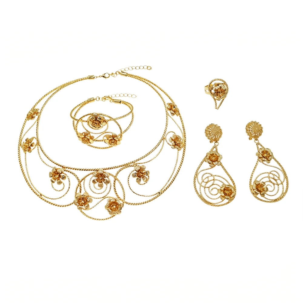 Italian Jewelry Set Alloy Brazilian Jewelry Sets Wedding Party Pendant Necklace Bracelet Ring Earrings Jewelry Set HK050622