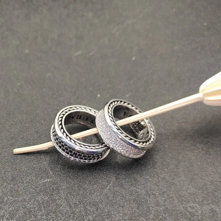 FASHIONISTA DY High-Quality Copper Alloy Silver-Plated 8.5mm Full Diamond Ring, Silver-Plated Diamond-Set Ring, Jewelry