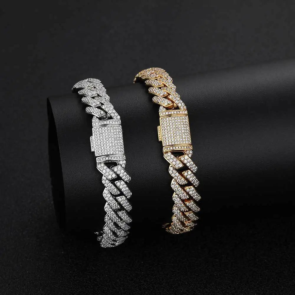 Wholesale Hip Hop 10mm 12mm 14mm 15mm 20mm Zircon 18k Gold Plated Bracelet Men Cuban Link Bracelet Homme Iced Out Bracelets