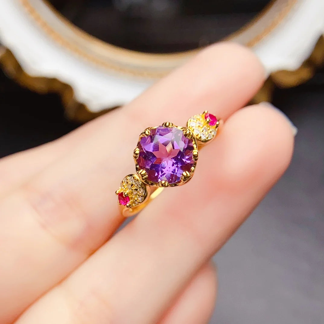 S&S Amethyst Stacking Ring Set | 925 Sterling Silver | Three-Piece Thin Band Collection | S&S Collection