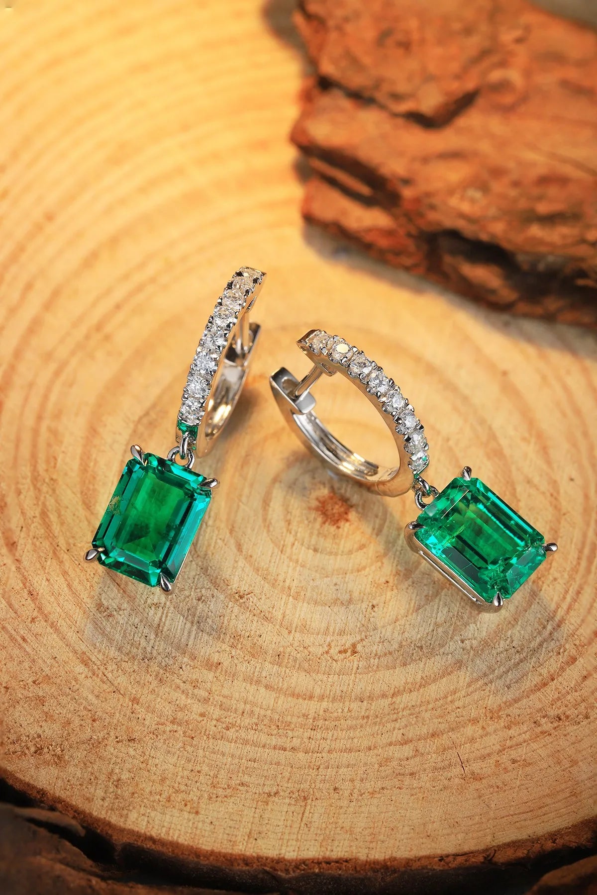 Gemfiori Anster High Quality S925 Lab Grown Emerald Earring Stud Dainty Gemstone Stud Earrings for Women Daily Wear Gift