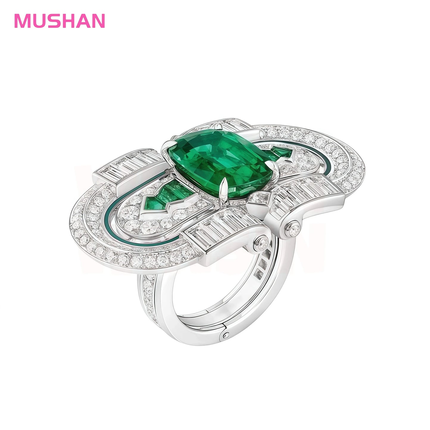 MUSHAN Jewelry Factory Luxury 925 Sterling Silver Rings Women Spinel Gemstones Ring Blue Green Stones Certificate Ring Jewelry