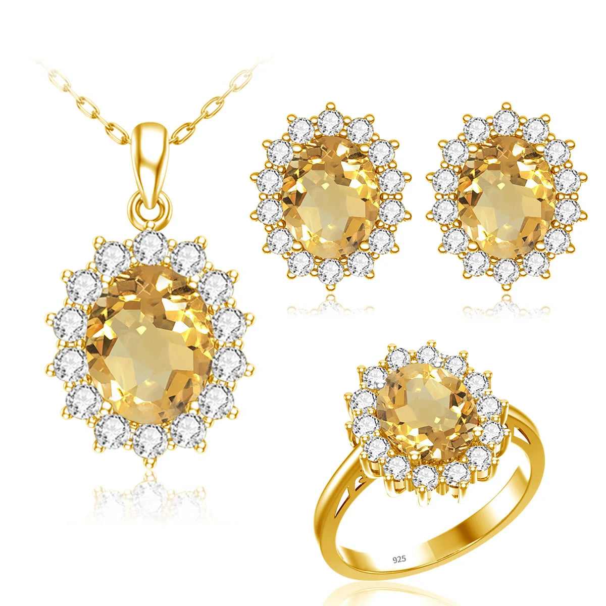 ArtistA 18K Gold Plated Opal Jewelry Sets Classic Princess Diana Style Ring Stud Necklace Wedding Silver Jewelry Set