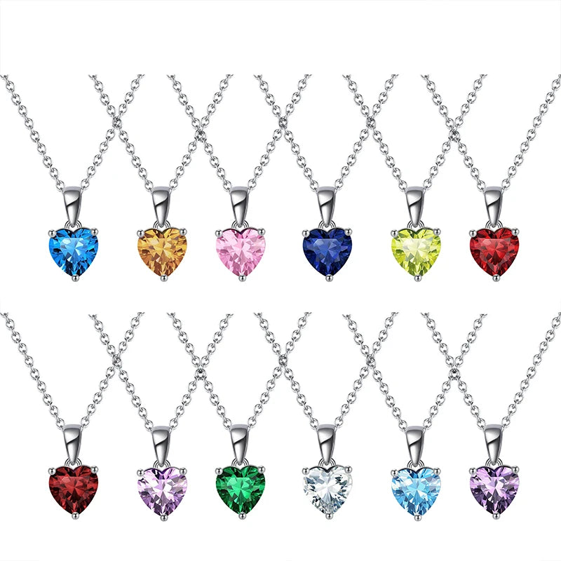 REDheart RINNTIN SAPN02 Romantic Jewelry Birthstone Crystal Necklace 925 Silver Necklace for Women Pendants Charm Collier Collana Stone