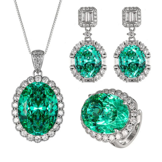 S&S Paraiba Green Zircon Jewellery Set – Pendant, Ring & Earrings – Collection