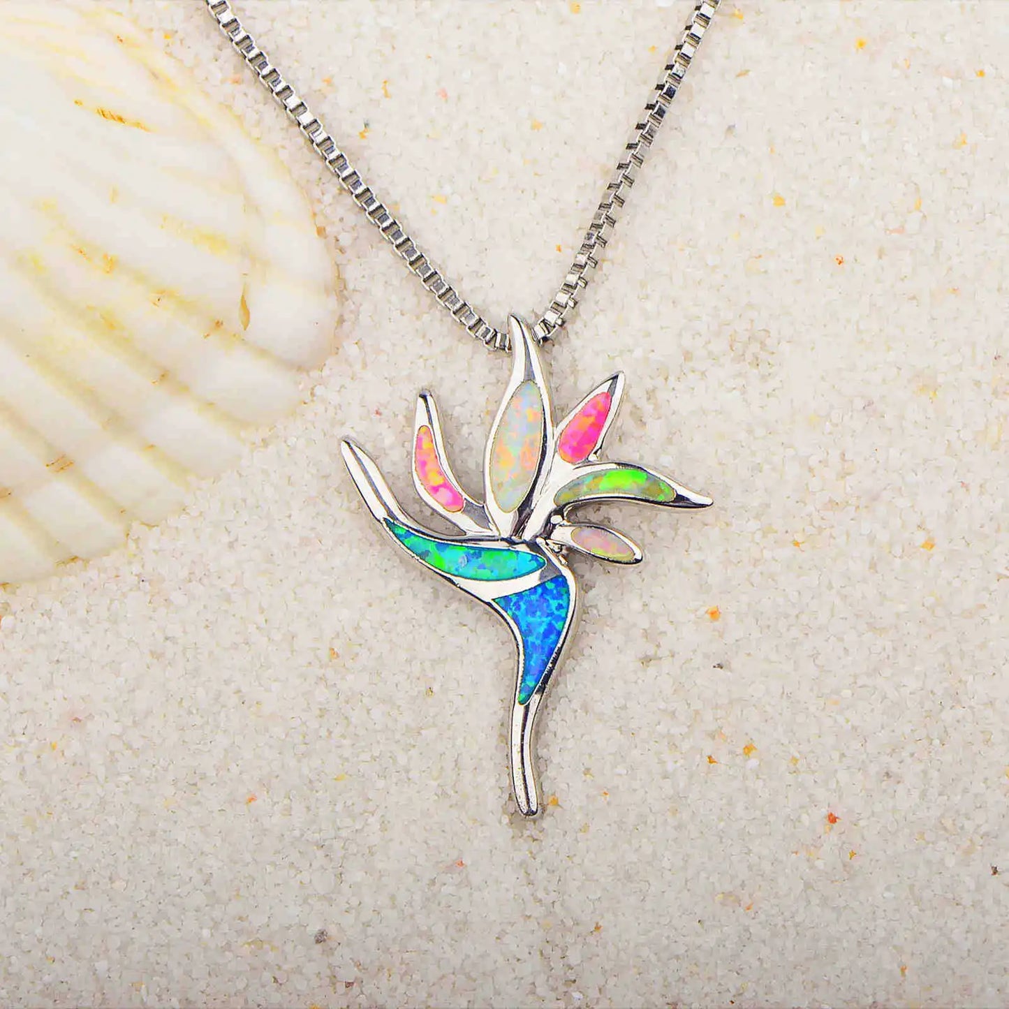 Hawaiian Plumeria Opal Necklace Bohemian Egg Flower Pendant Jewelry Wholesale for Women