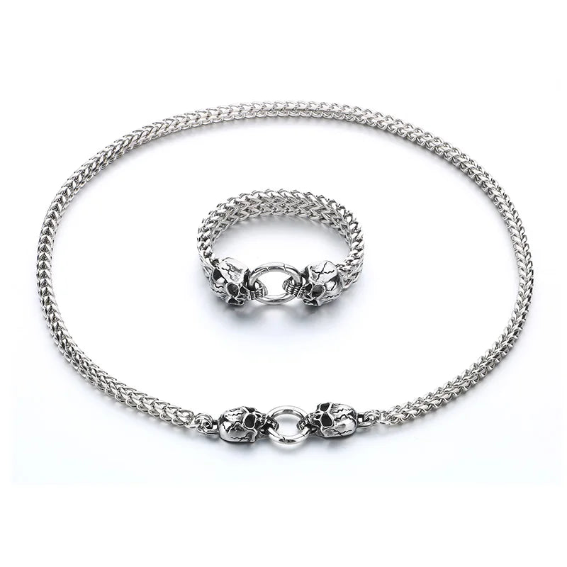 REBEL Men Fashion Punk Stainless Steel Bracelet Scary Skull Link Chain Bracelet