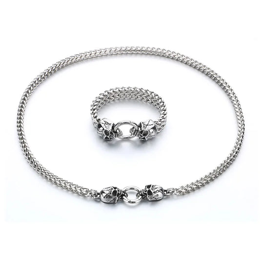 KALEN Men Fashion Punk Stainless Steel Bracelet Scary Skull Link Chain Bracelet