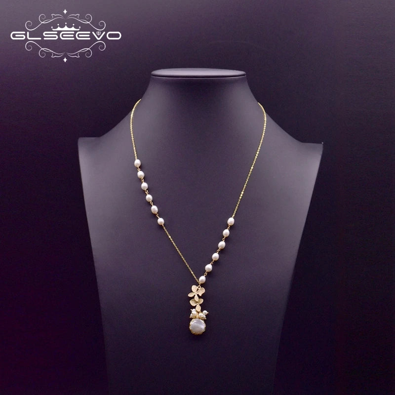 Natural Pearl Sweater Necklace for Women Bride Wedding Custom Handmade Vintage 18k Gold-Plated Long Necklace Fine Jewelry