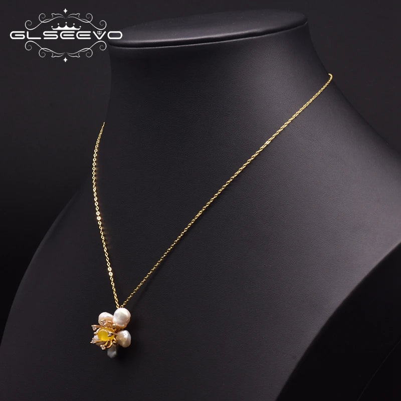Natural Fresh Water Baroque Pearl Necklace for Women Gift Handmade Flower Pendant Necklace