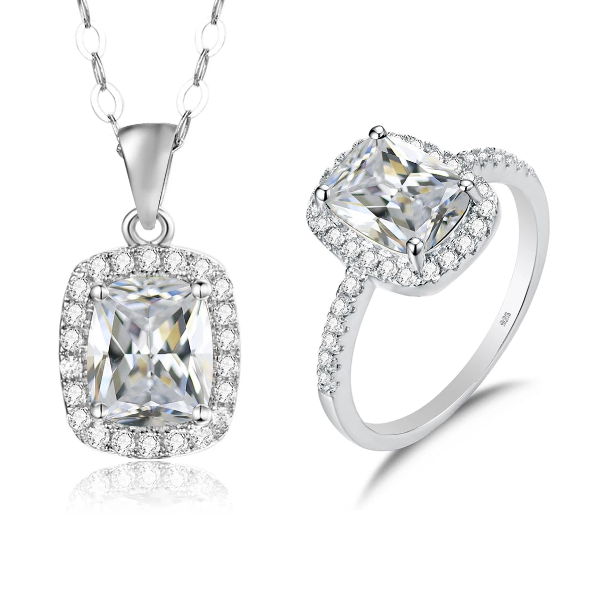 ArtistA 925 Silver Crystal Stone Rings and Pendant Necklace Sets Blue Topaz Aquamarine Gemstone Jewelry Display Set