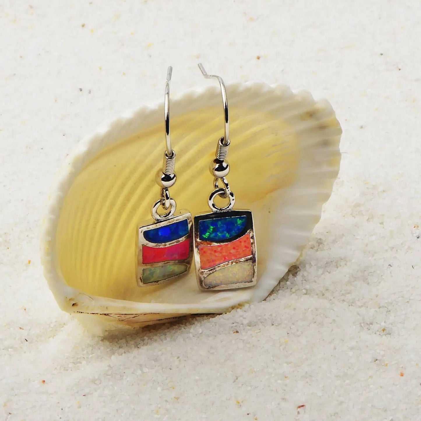 Tiktok Ins Viral Gradient Opal Drop Earrings | Colorful Square Gem Dangle Jewelry Wholesale