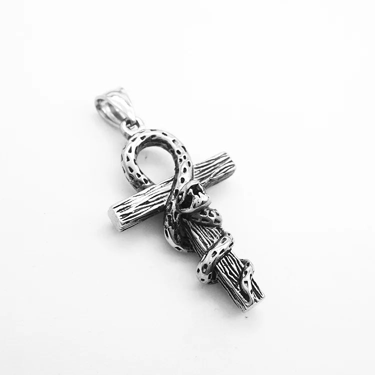 Religious Ankh Cross Snake Totem Non Anti Tarnish Free Waterproof Stainless Steel Pendant Fashion Jewelry Necklace Men Wholesale