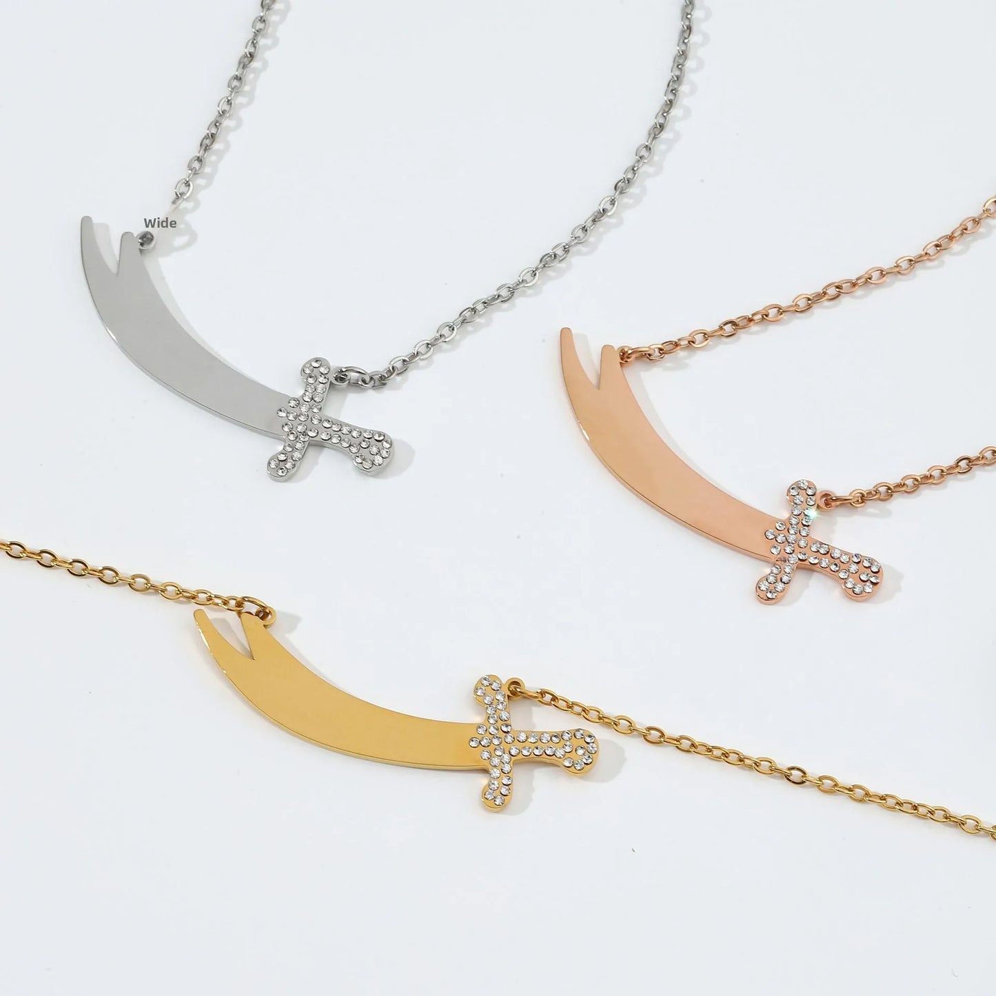 New Curved Sword Stainless Steel Electroplated Necklace Pendant for Women-Light Luxury High-End Exquisitely Crafted