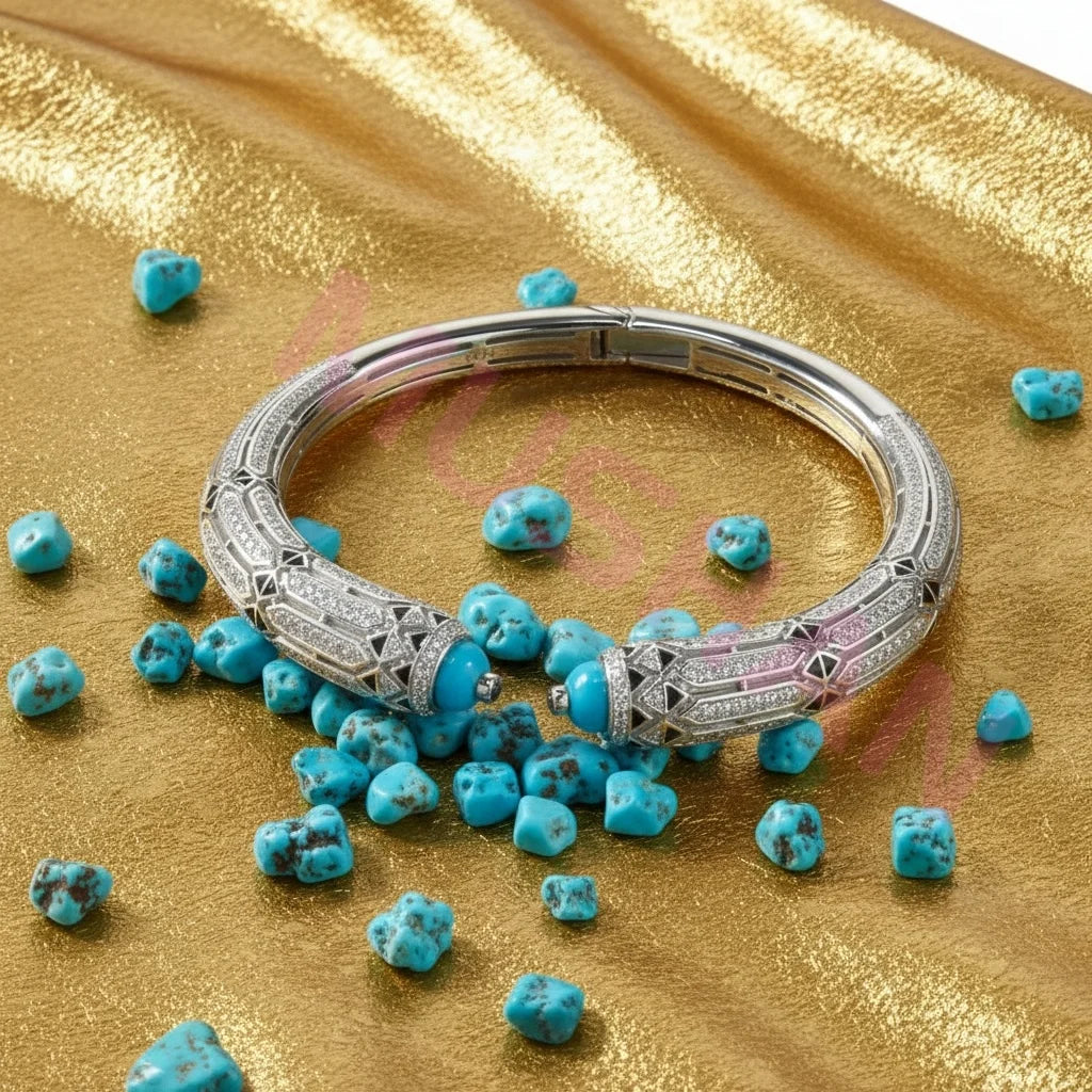 MUSHAN Jewelry Factory 925 Sterling Silver Cuff Bracelet Bangle High Carbon Diamond Blue Turquoise Red Coral Bracelets for Women