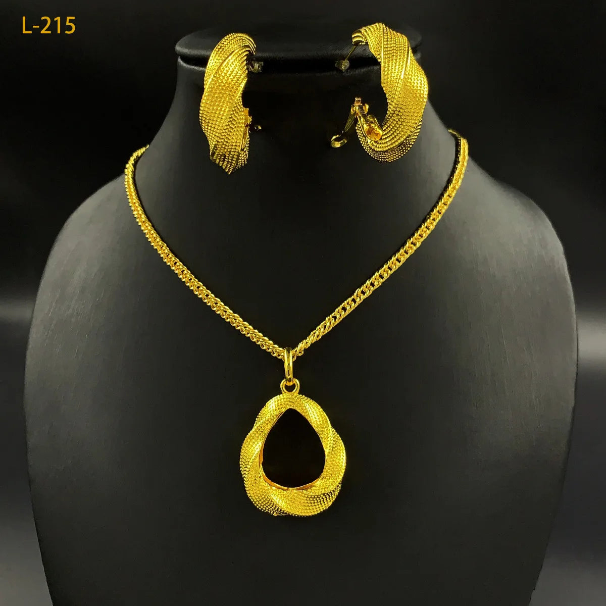 24K Gold Alloy Two-Piece Jewelry Set Indian Dubai Wedding Accessories Sand Gold Twisted Geometric Necklace Earrings for Unisex
