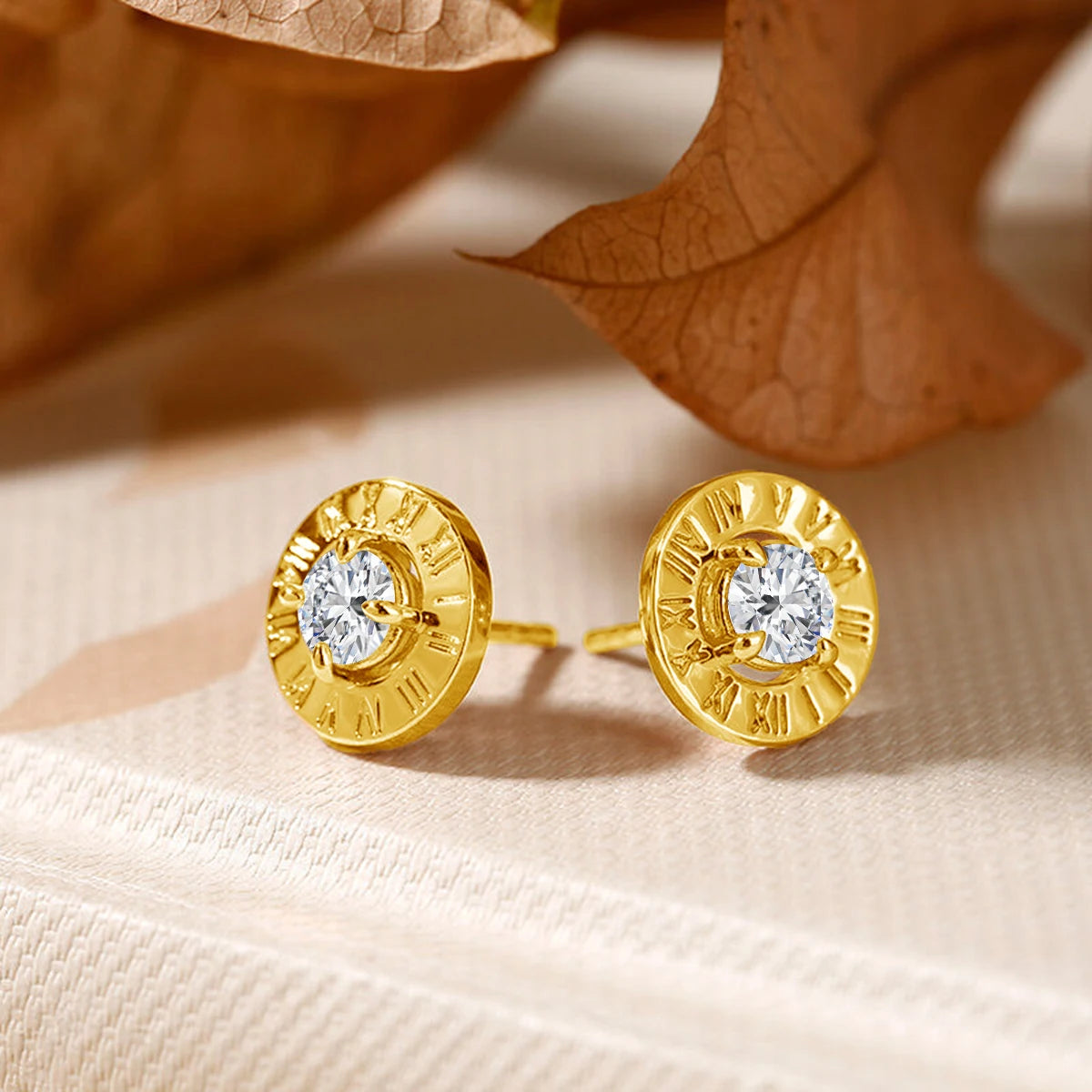 Gioiellieri Quality Jewelry Women's Valentine's Day Gift Hollow 14K Gold 5mm 0.5ct Round Moissanite Classic Roman Numeral Stud Earrings