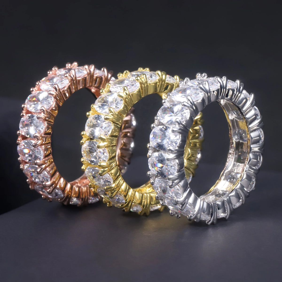 ArtistA C7530 Abiding Oval 4*6MM Colored Gemstone Eternity Band Glass Blue Sapphire Emerald Cubic Zirconia 925 Silver Band Ring