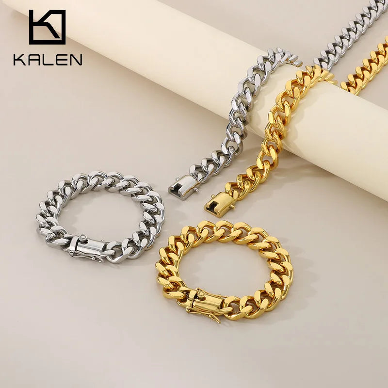 REBEL European American Hip-Hop 18K Gold-Plated 12mm Four-Sided Grind Cuban Chain Stainless Steel Fashion Necklaces