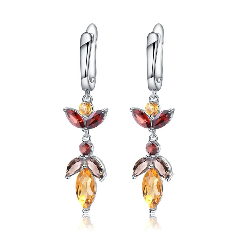 ArtistA Abiding Price Fashion 925 Sterling Silver Natural Gemstone Garnet Citrine Drop Jewelry Set for Birthday Gift