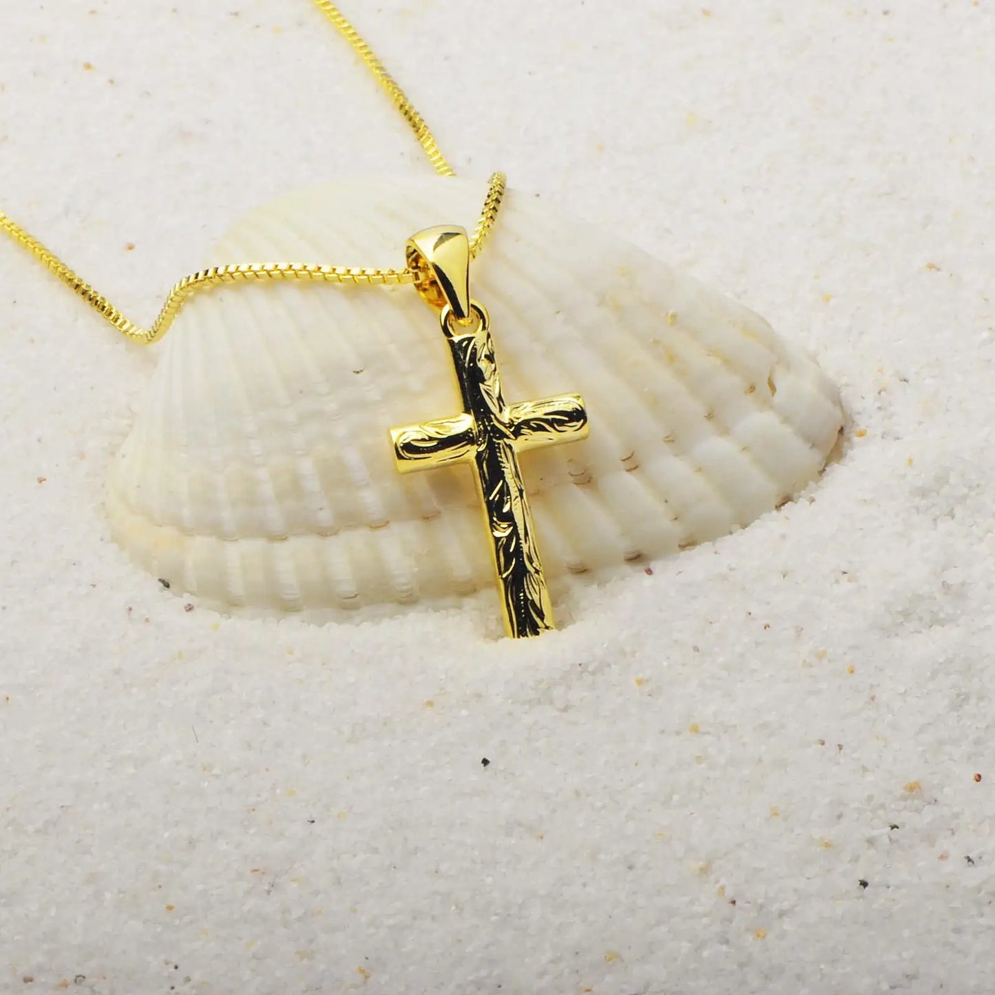 Gold Textured Cross Pendant | Christian Fashion Necklace