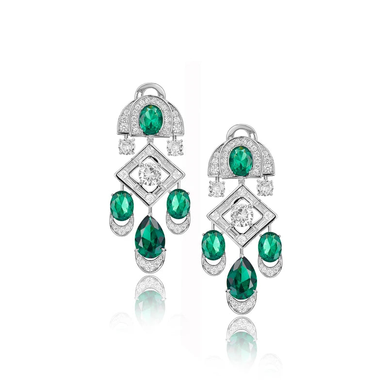 Classic High-end Brass Necklace and Earrings Featuring Zircon Retro Style Suitable for Rhodium Plating at Weddings and Parties