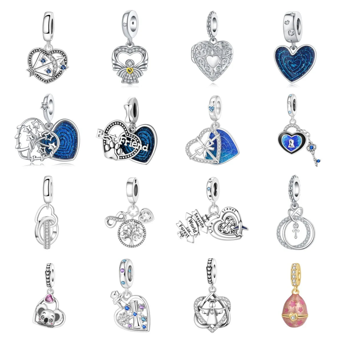 S&S Love-Themed Charm Pendant Collection | Silver Plated Alloy | 16 Designs | Bracelet & Necklace Charms | S&S Collection