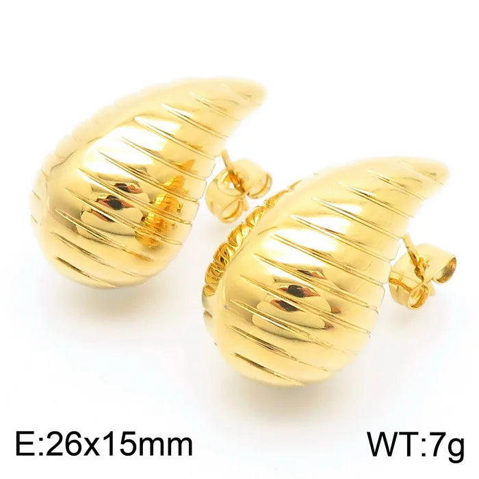 REBEL High-quality Fashion Chubby Water Drop Stainless Steel Hollow Earrings Necklace Charm Temperament Jewelry Set