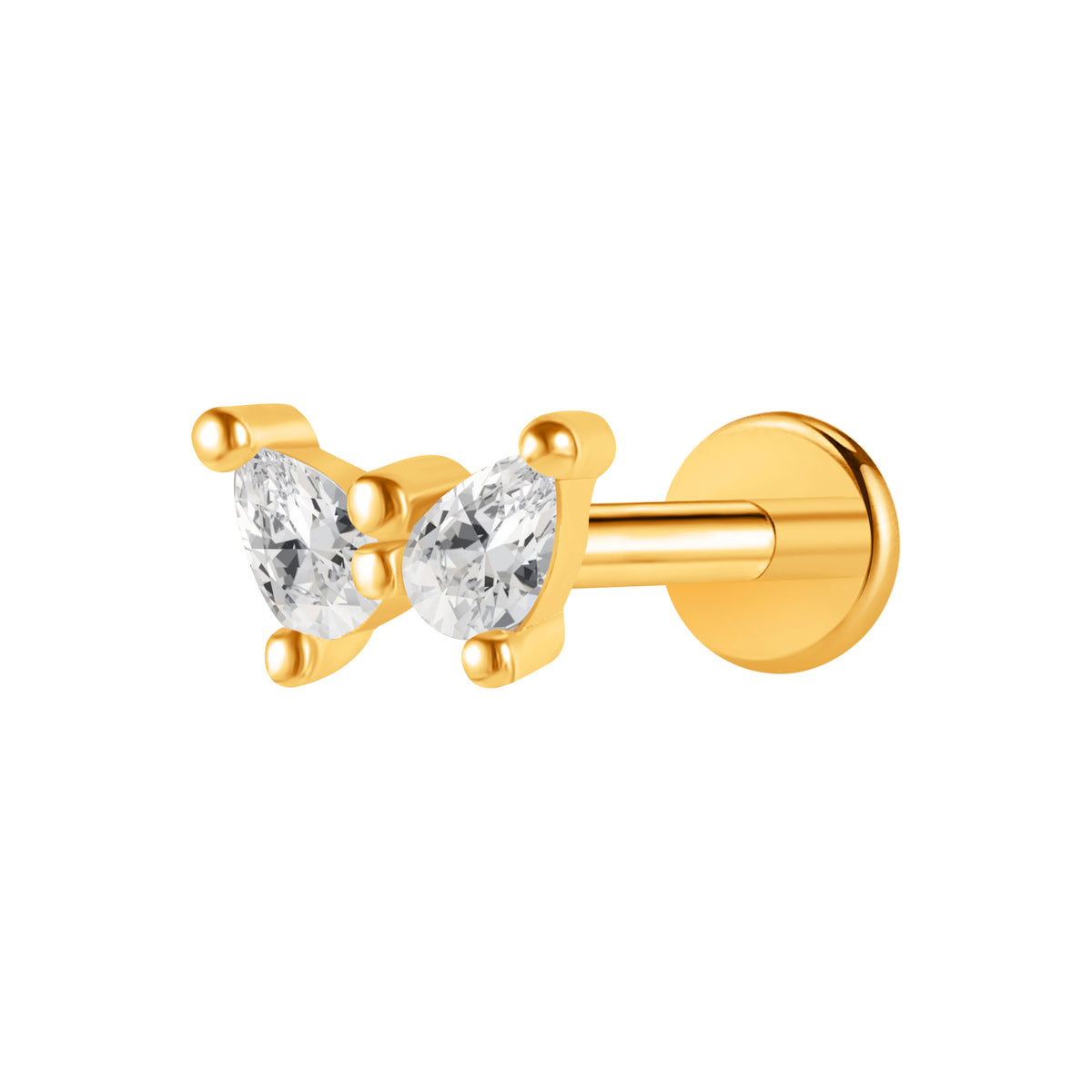 S&S Stainless Steel Gold Flat Back Labret Stud | Zircon | 10 Designs