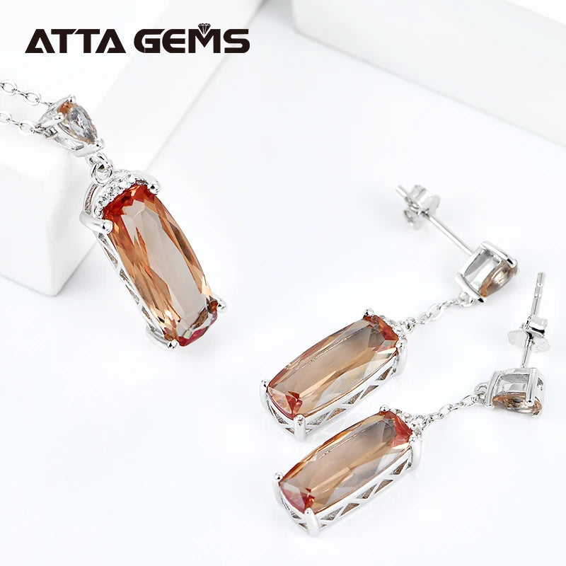 Synthetic Sultanit Zultanite Gemstone Jewelry Sets 925 Sterling Silver Rectangle Shape Earrings Necklace Wedding Gift for Women