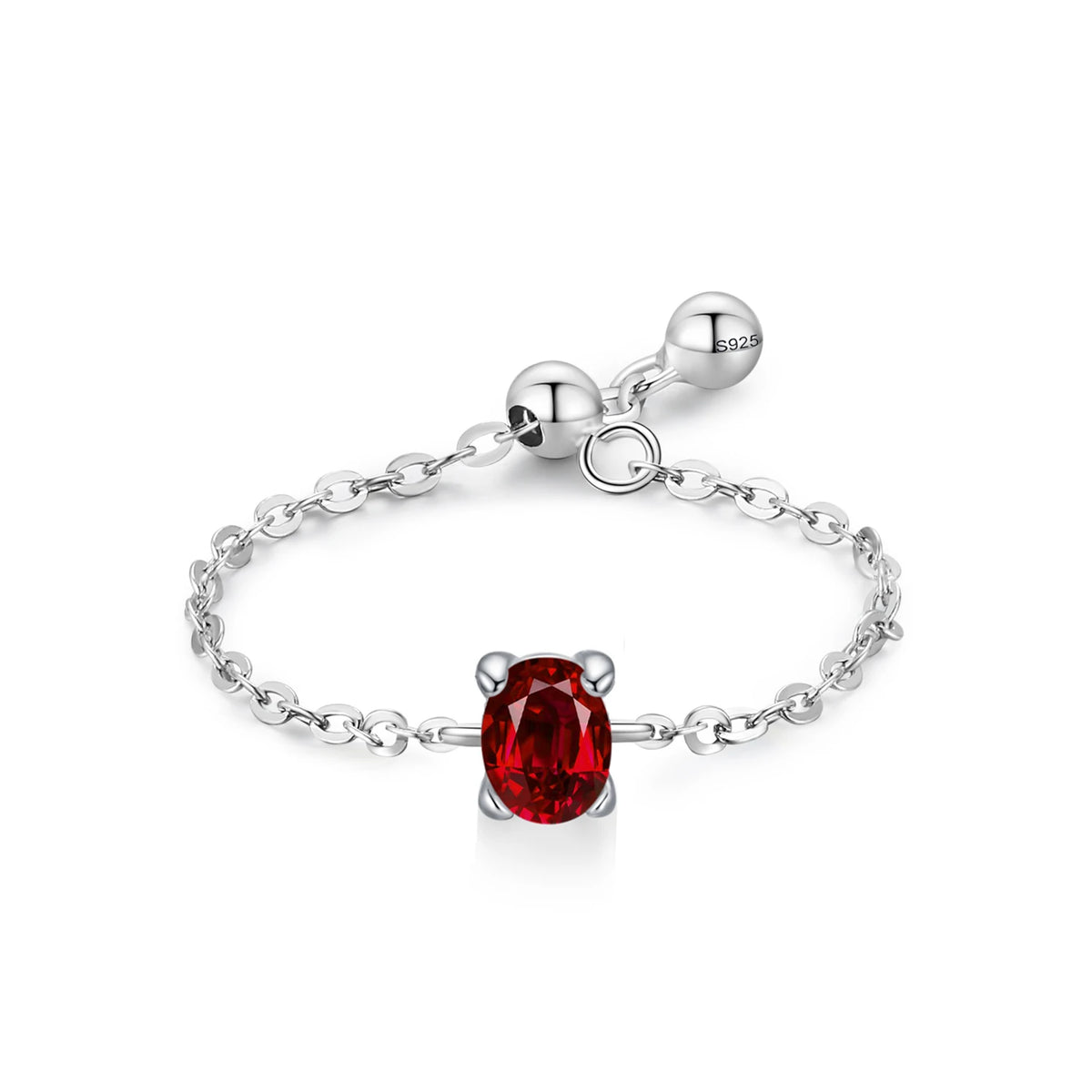 Ailmay Fashion 925 Sterling Silver 12 Month Birthday Stone Adjustable Chain Rings for Women Everyday Wear and As Gifts