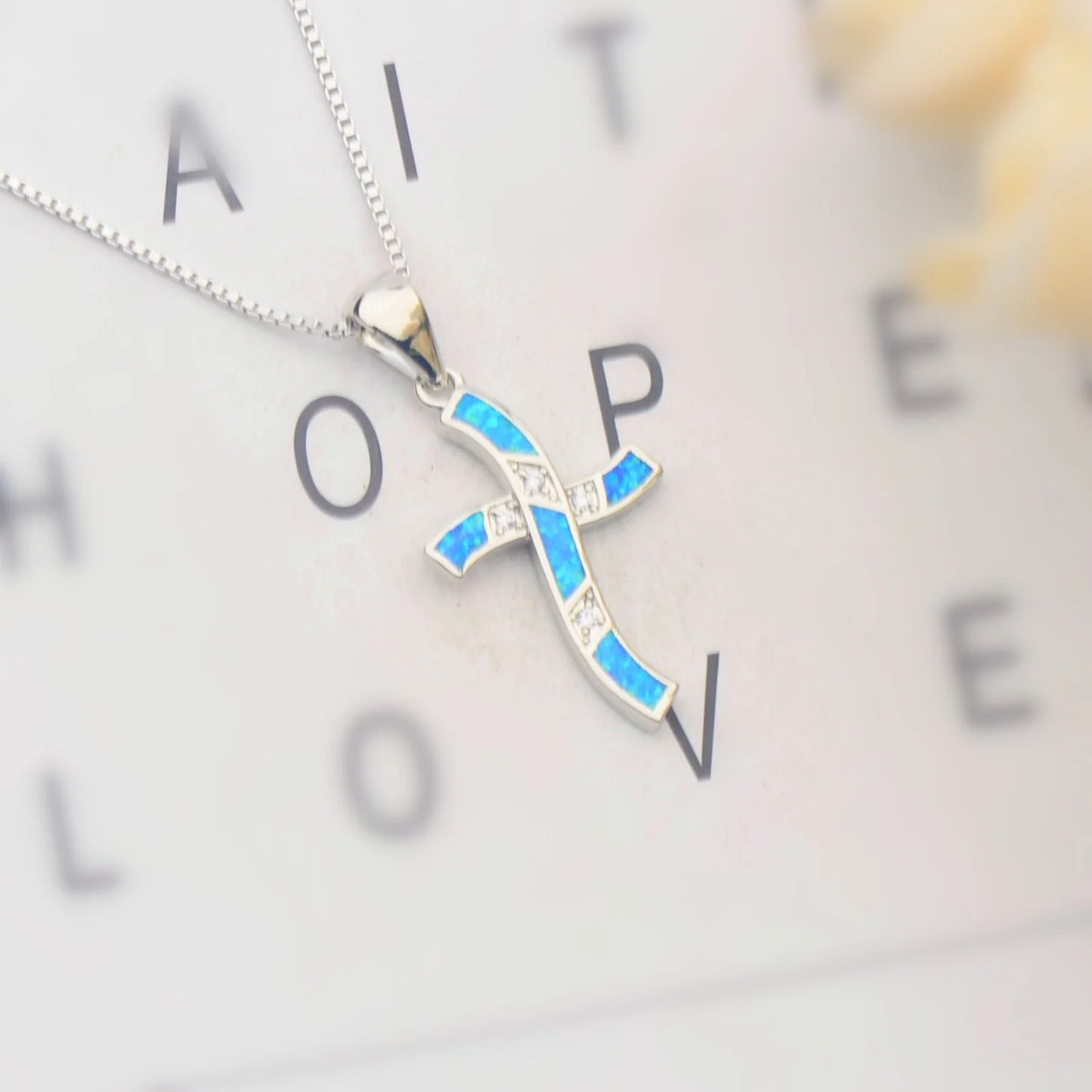 Ocean Theme Cross Necklace Aobao Opal Inlaid Starfish Detail Fashion Jewelry