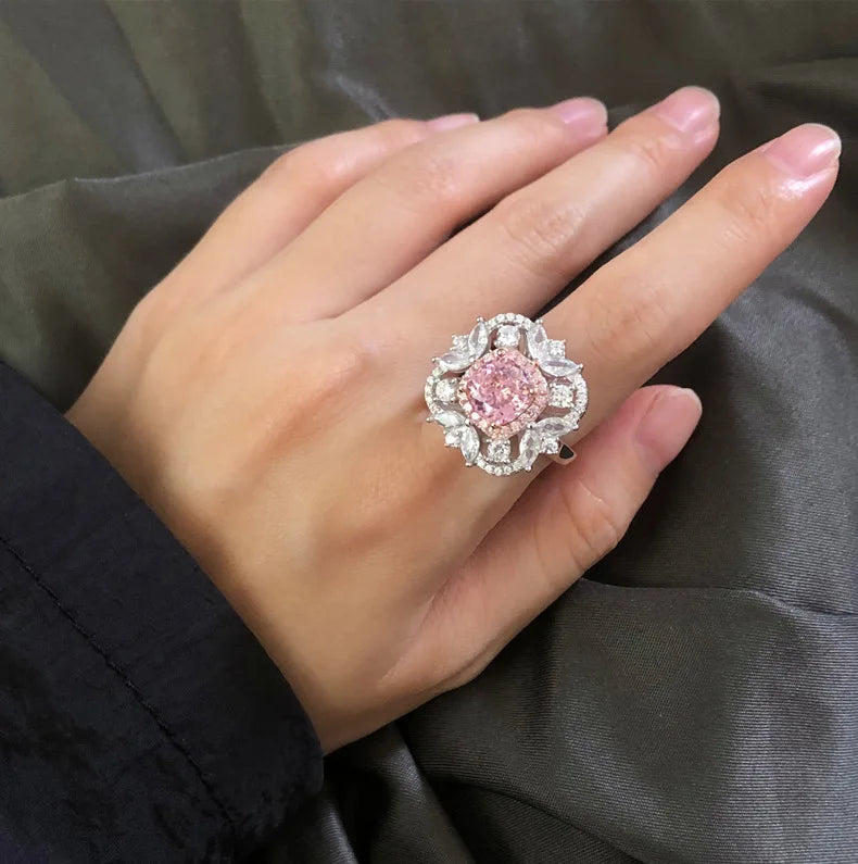 MuShan Jewelry Factory 4.5ct Ice Flower Cut Fat Square 8 * 8 High Carbon Diamond Ring for Women's Pure Silver Luxury Set Jewelry